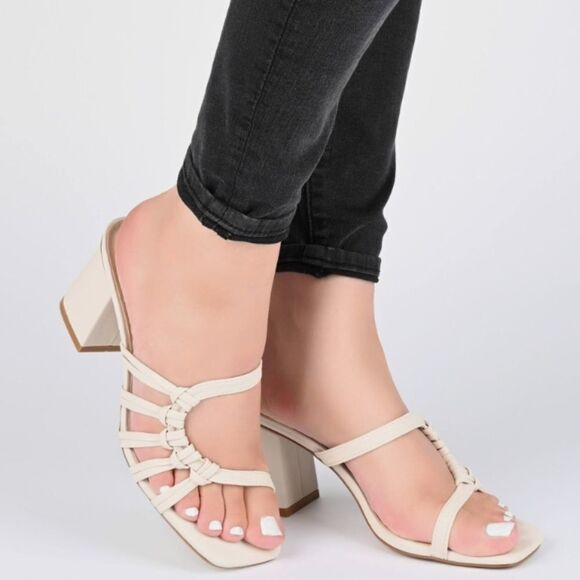 New Emory Journee Collection sleek slip-on style soft vegan leather ivory heel 7 - Picture 1 of 9